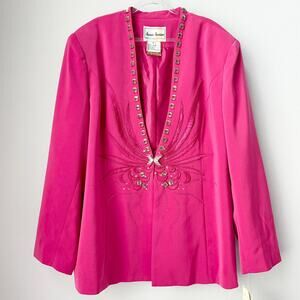 Vintage 80s Rhinestone Embellished Hot Pink Blazer by Aussie Austine Size 18 NWT
